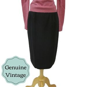 Vintage Pencil Skirt- Black Wool - 1950's 1960's Office Secretary - Retro 2 XS  